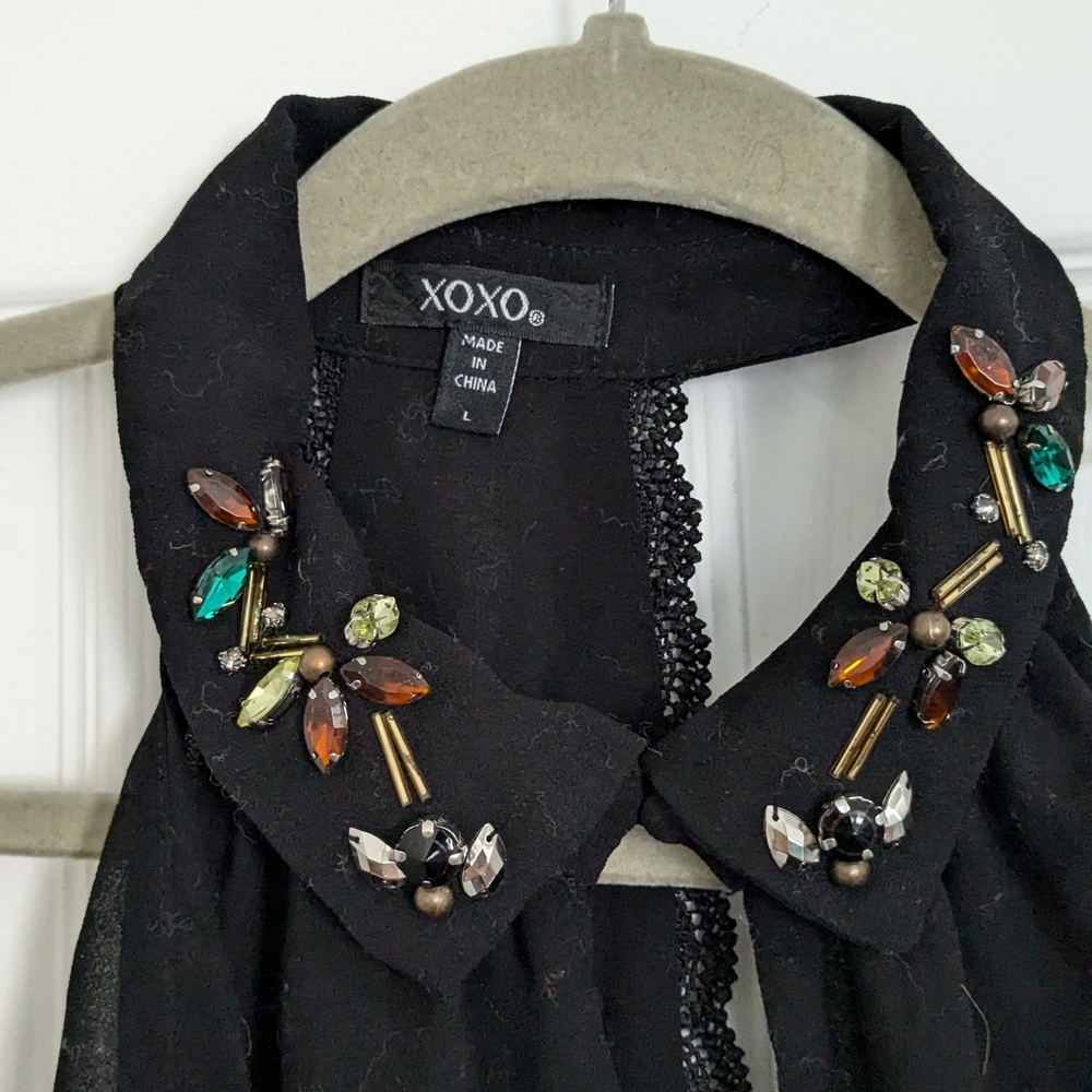 XOXO Black Embellished Collar Blouse